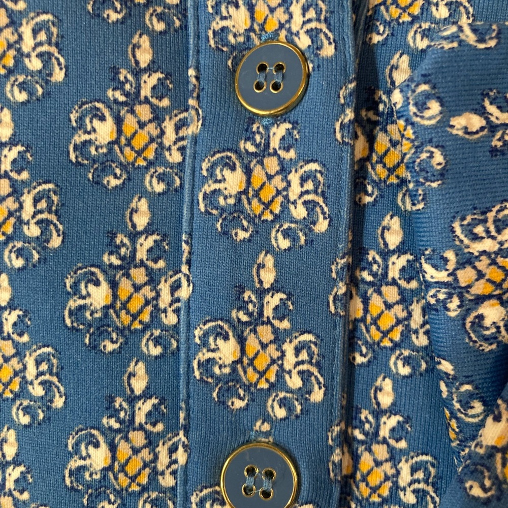 J. McLaughlin EUC Catalina Cloth Blue/Yellow Pineapple Button Popover Shirt Sz S - Picture 16 of 16